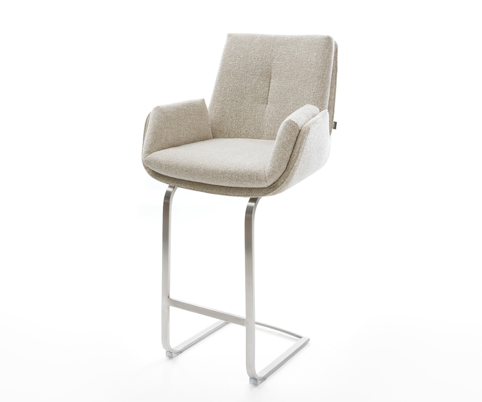 DELIFE Barstuhl Clea-Flex Webstoff Soft Beige Freischwinger Flach Edelstahl Silberfarben, Barstühle Image