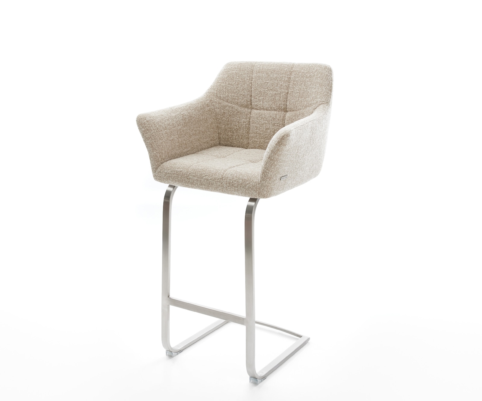 DELIFE Barstuhl Yulo-Flex Webstoff Soft Beige Freischwinger Flach Edelstahl Silberfarben, Barstühle Image