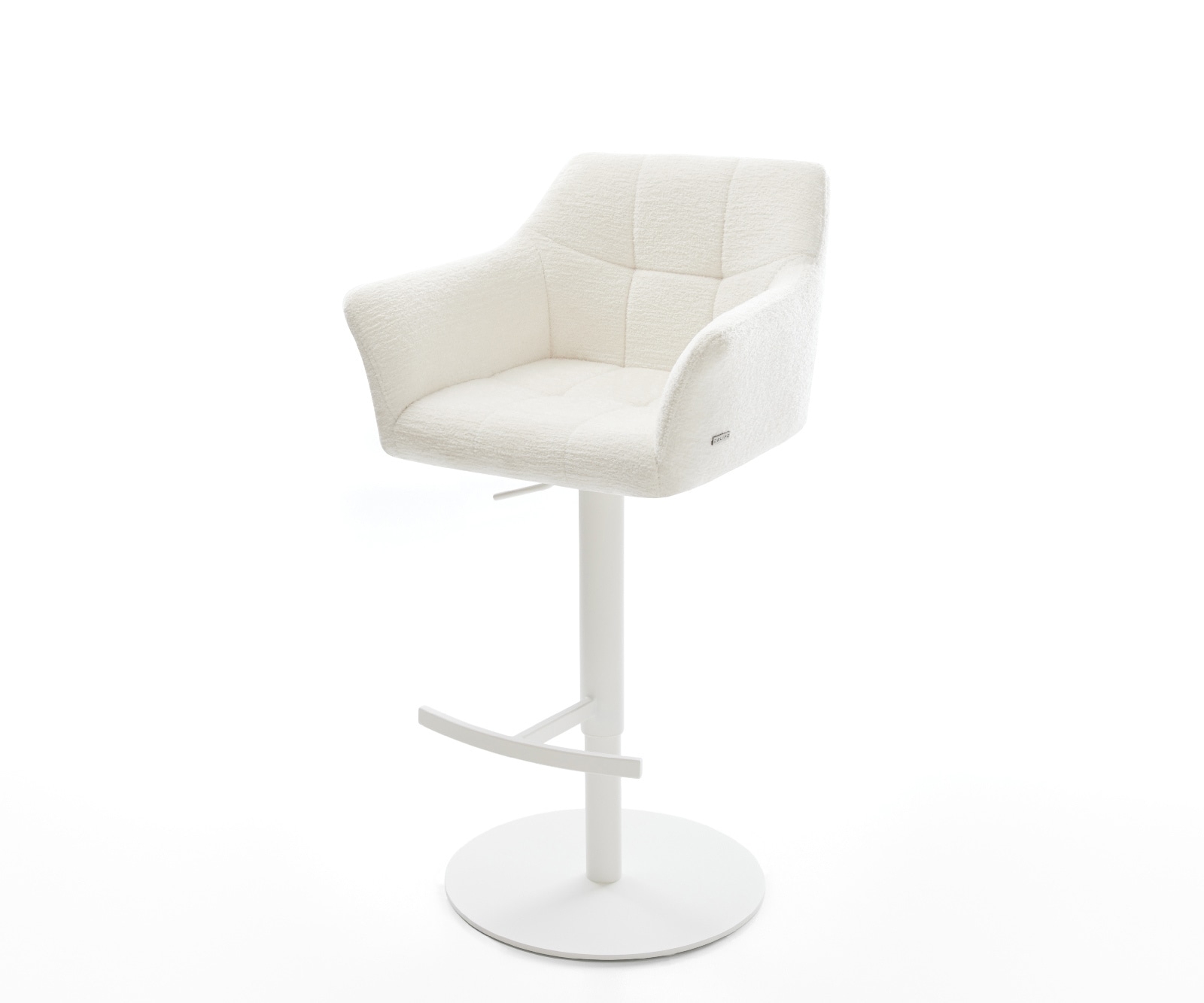 DELIFE Barstuhl Yulo-Flex Bouclé Soft Beige Drehfuß höhenverstellbar Metall Weiß, Barstühle Image