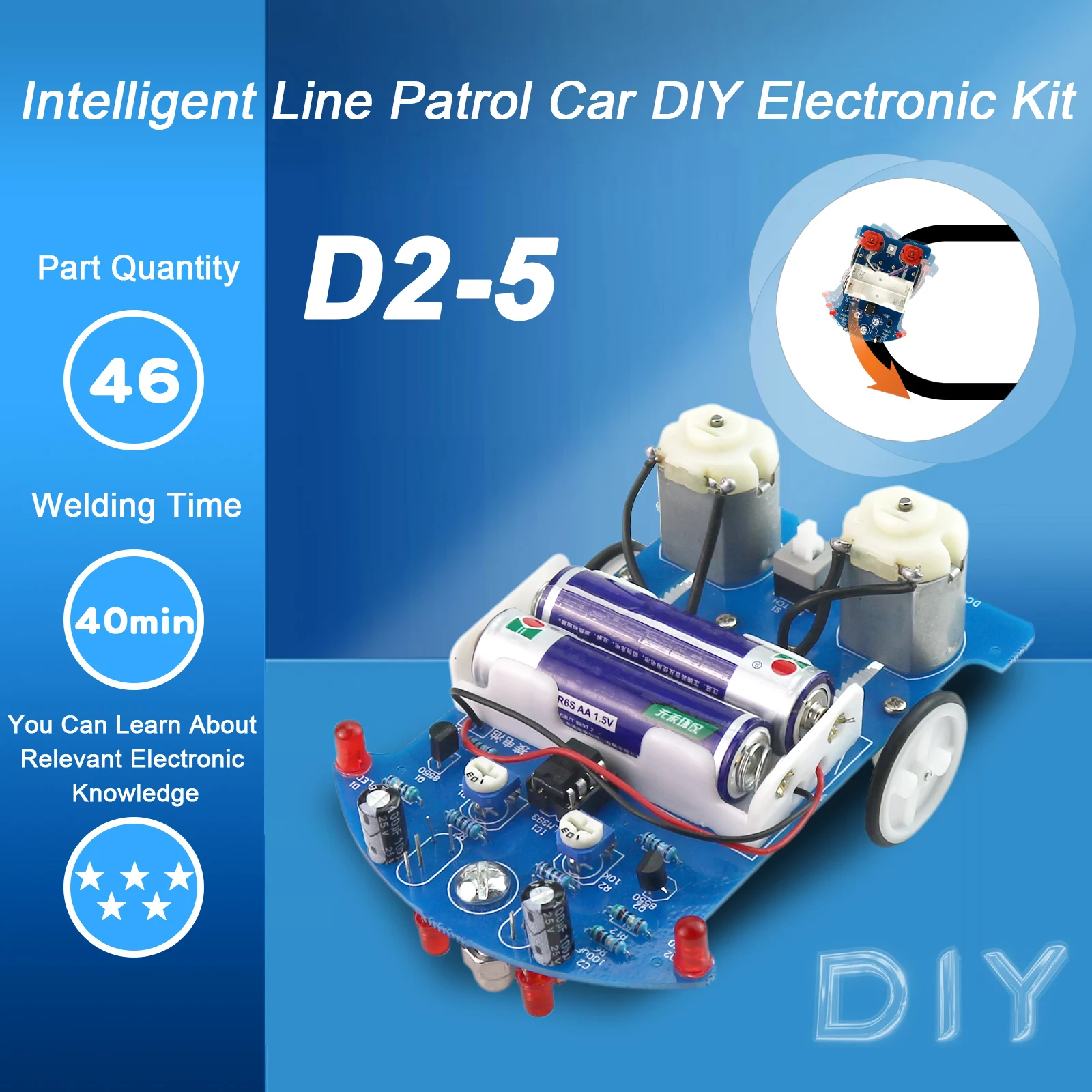DIY Electronic Kit Intelligent Tracking Line Car Automatic Induction Patrol Smart Robot Car Kits Experiment Teaching Toy D2-5