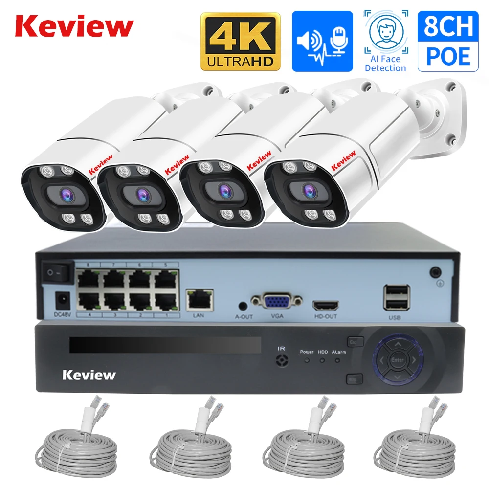 4K 8MP 4MP 8CH POE IP telecamera di sorveglianza Kit sistema di sicurezza Set AI Face Detection Audio Smart Outdoor IP Camera NVR set