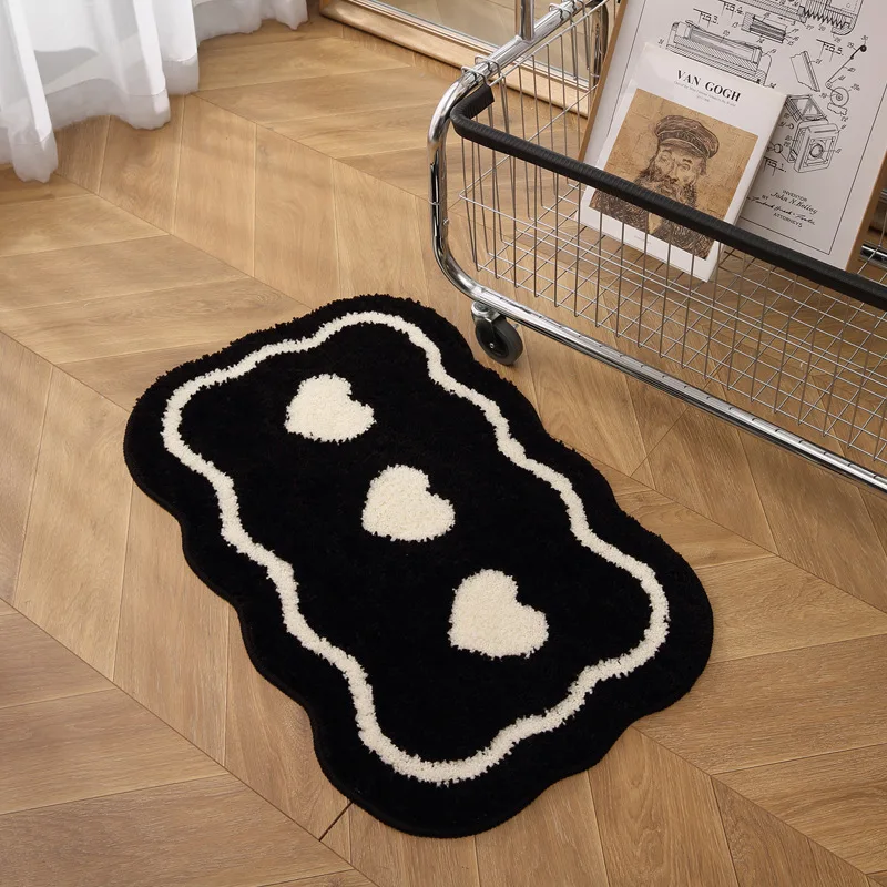Minimalistischer Luxus-Teppich in Schwarz und Weiß für Schlafzimmer, Eingang, Flur, Fußmatte, weicher, bequemer, rutschfester Teppich, Heimdekoration Image