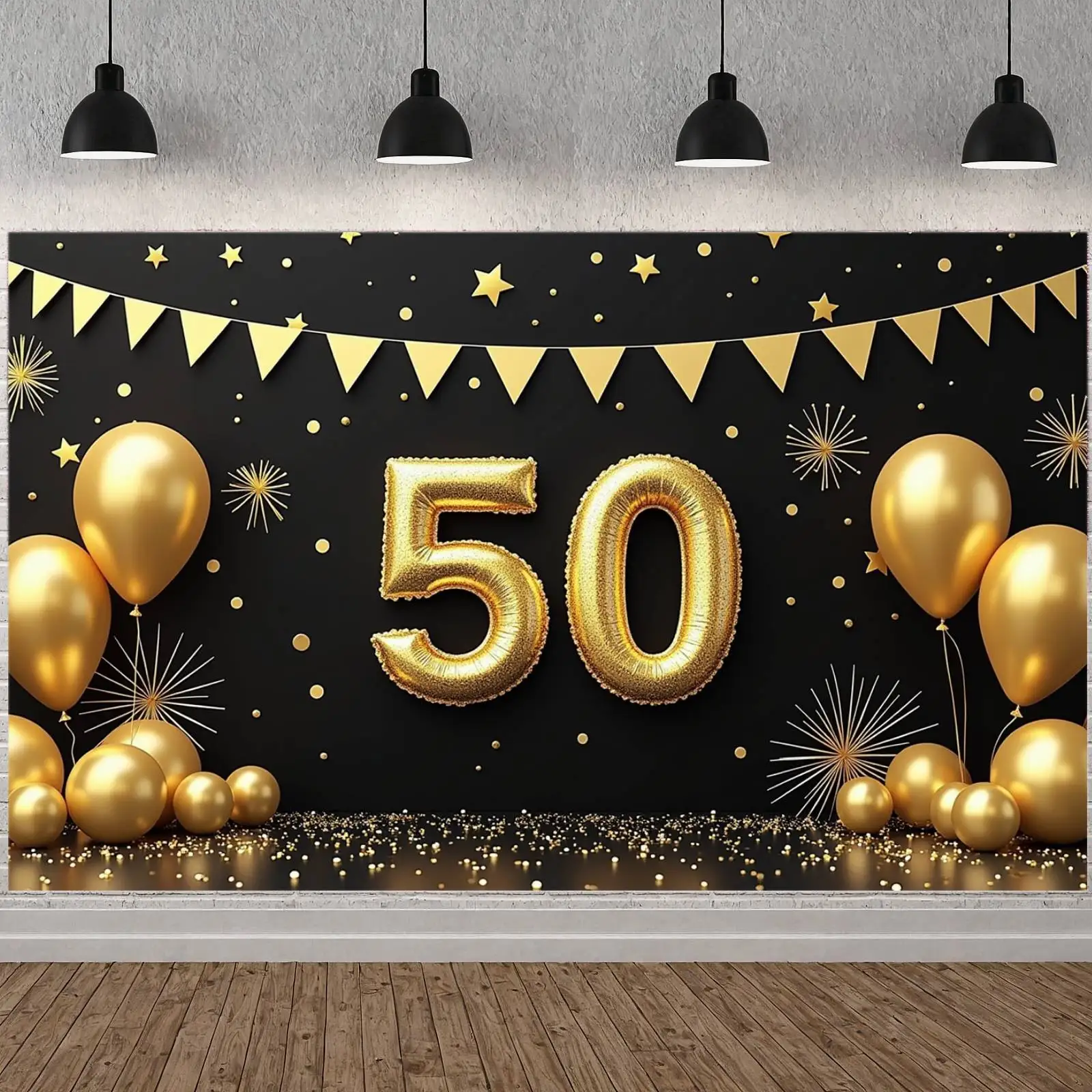 Goldenes Themenbanner zum 50. Alles Gute zum Geburtstag. Party-Fotografie-Hintergrund, geeignet für Photo Booth Hip Hop-Themen-Dekoration