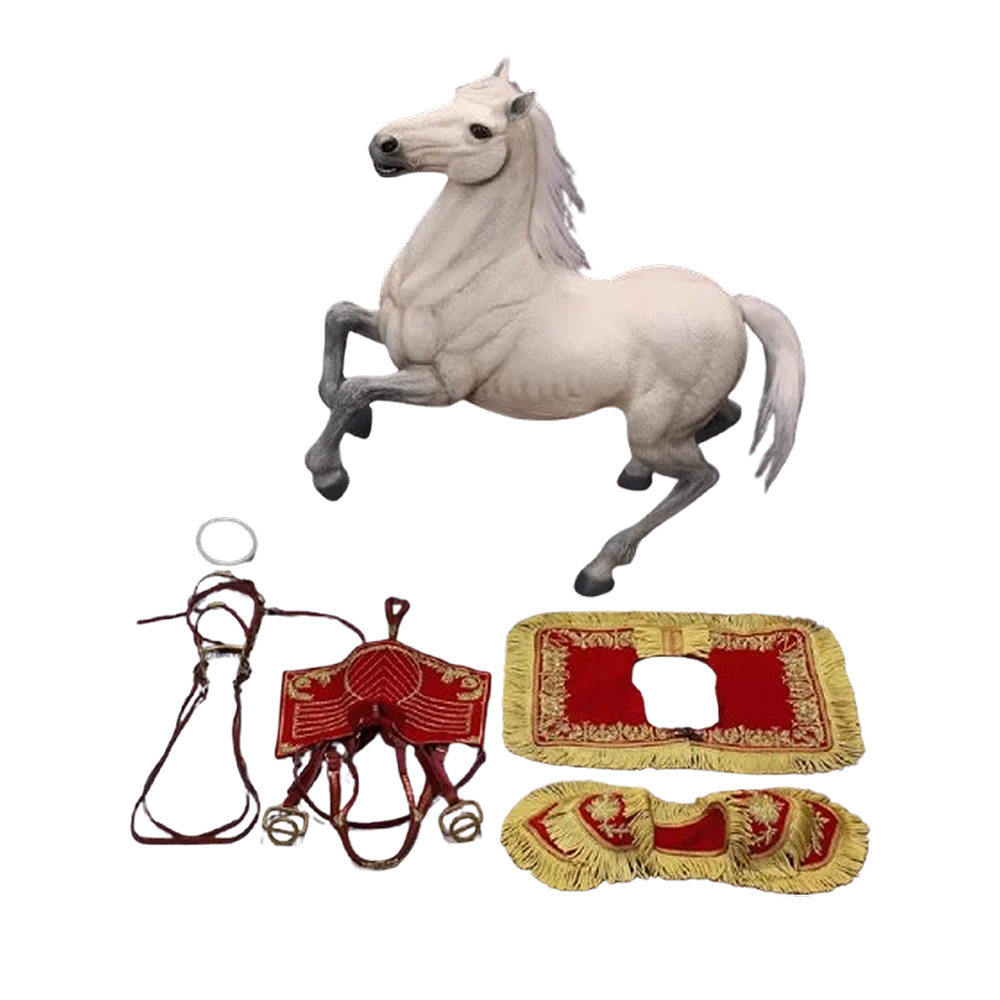 Militärpferdemodell im Maßstab 1:6 – E60078 Statische Pose Kavallerie-Pferinfigur mit Ledergeschirr und Sattel für 12-Zoll-Actionfiguren Image