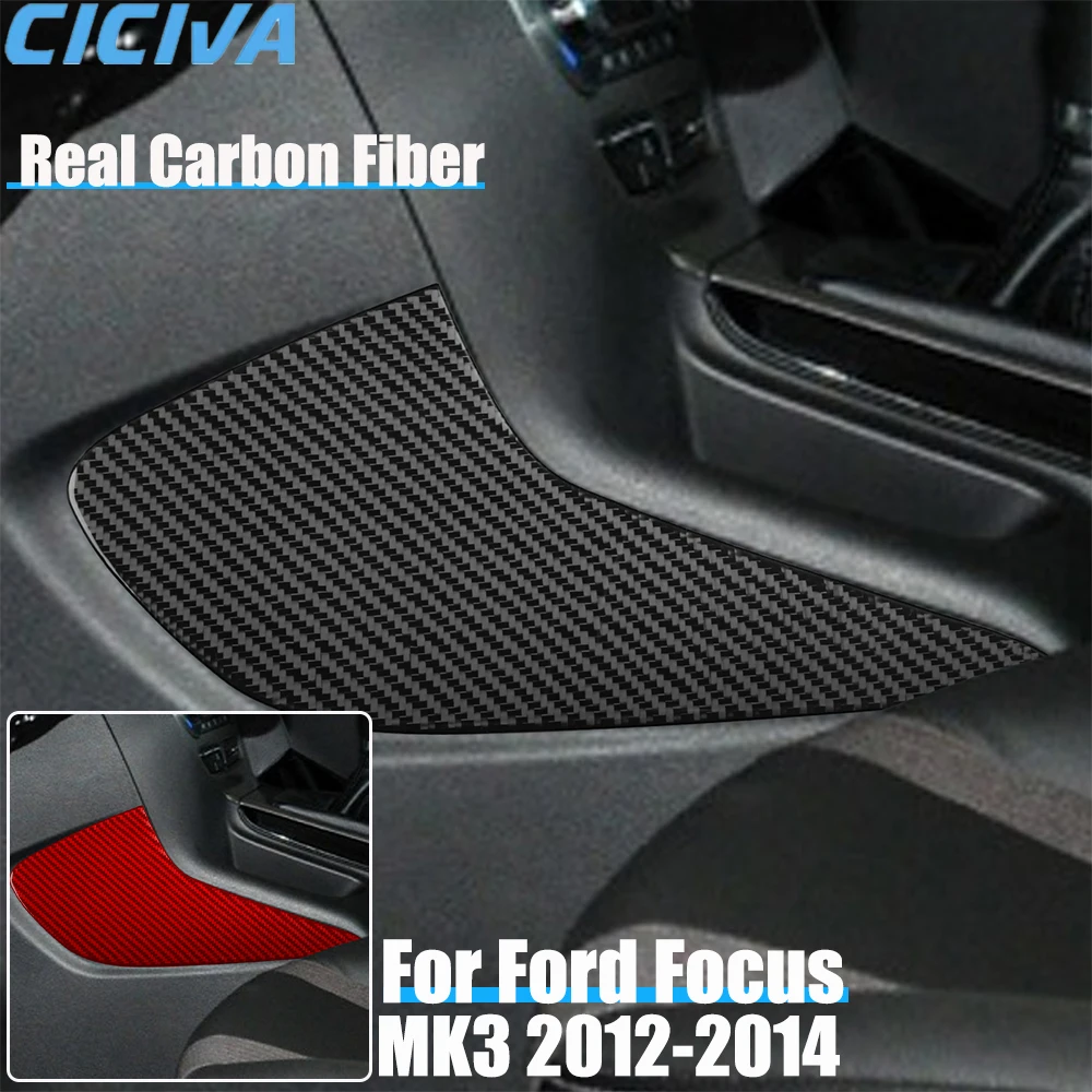 Real Carbon Fiber Auto Zubehör Lagerung Seite Panel Dekorative Abdeckung Aufkleber Innen Trim Für Ford Focus MK3 2012 2013 2014 Image