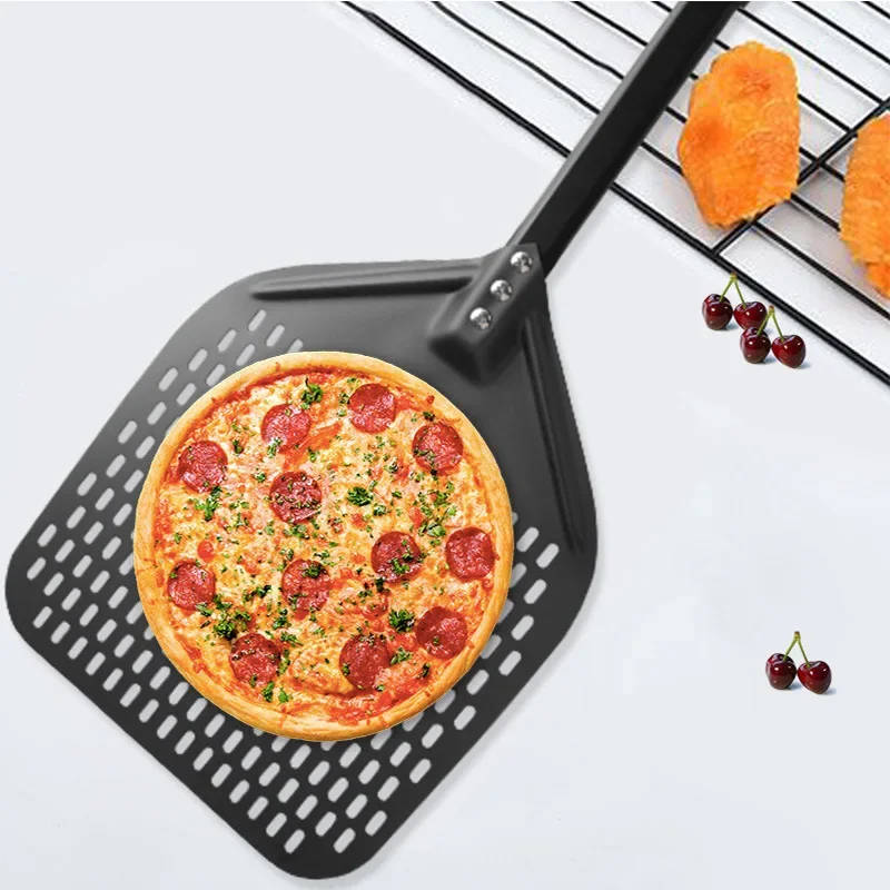 Quadratische perforierte Pizzaschale aus Aluminium, 30,5 cm, für Backwerkzeuge, Kuchen, Pizza, Transfer, Küche, Bäckerei-Werkzeuge Image