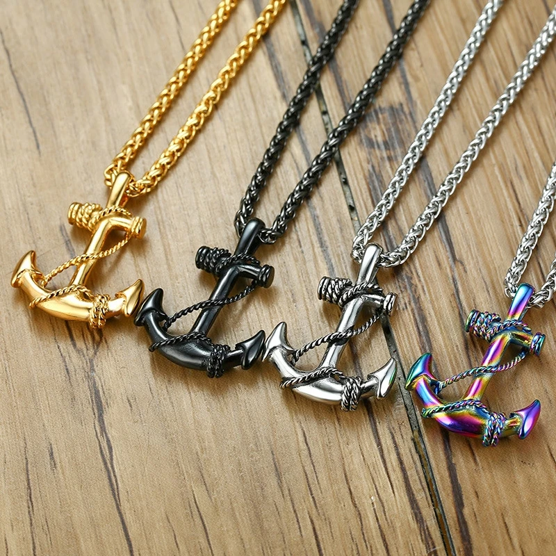 Edelstahl Meer Anker Sailor Mann Männer Halsketten Kette Anhänger Punk Rock Hip Hop Einzigartig für Männliche Jungen Mode Schmuck Geschenk