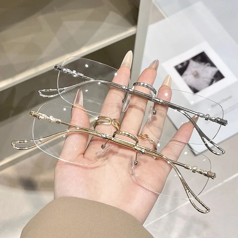 2 Stück Koreanische Transparente Randlose Brille Vintage Y2K Brillen Rahmenlose Mode Harajuku Anti-Blaulicht Optische Brille Image