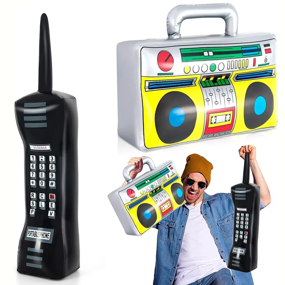 2-teiliges Set aufblasbarer Radiospielzeuge im 90er-Jahre-Stil, Partydekorationen, ballonförmige Telefonspielzeuge, Disco-Geburtstagsparty-Requisiten im Hip-Hop-Stil Image