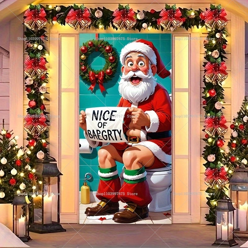 2D Frohe Weihnachten Santa Claus Toilette Tür Banner Weihnachten Party Dekorationen Fotografie Kulissen Indoor Outdoor Party Supplies