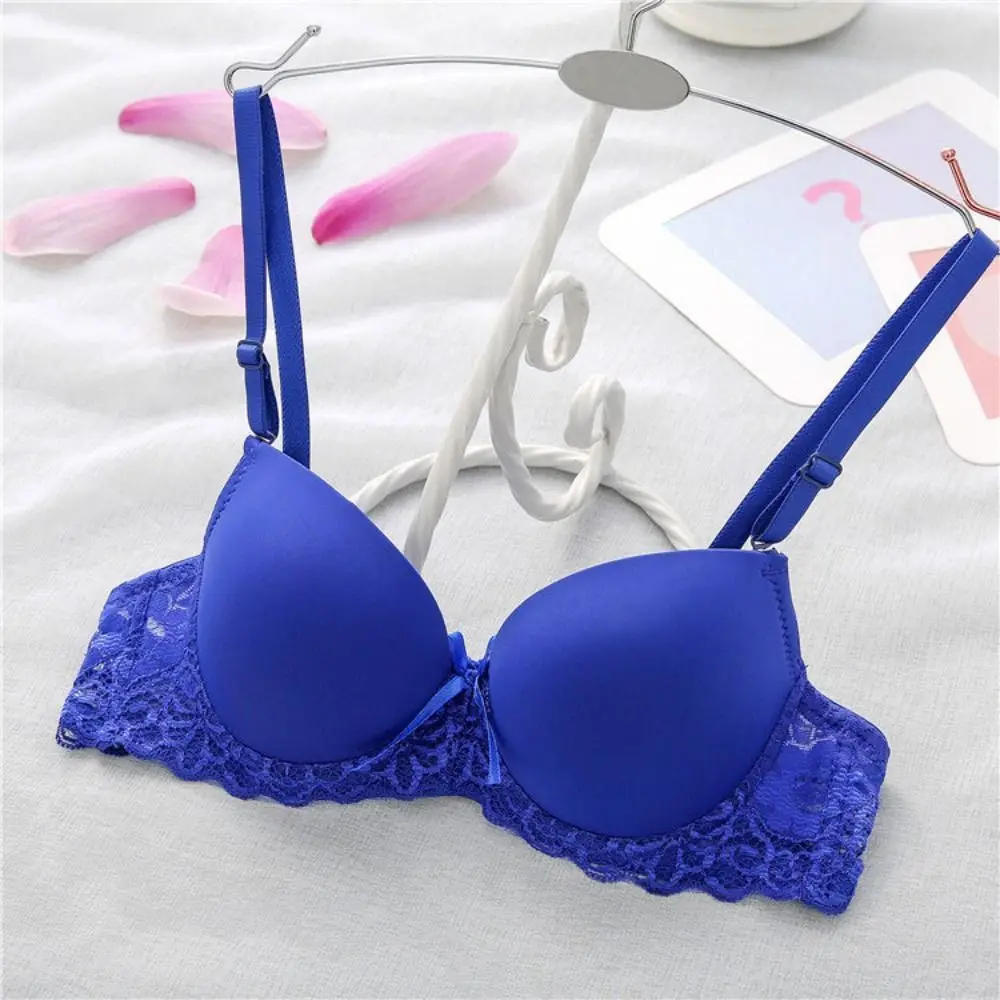 Mode Mesh Spitze Tiefem V Bh Gestickte Blumen Süße Wireless-Bh Frauen Unterwäsche Dessous Dick Gepolsterter Bh Täglich Image