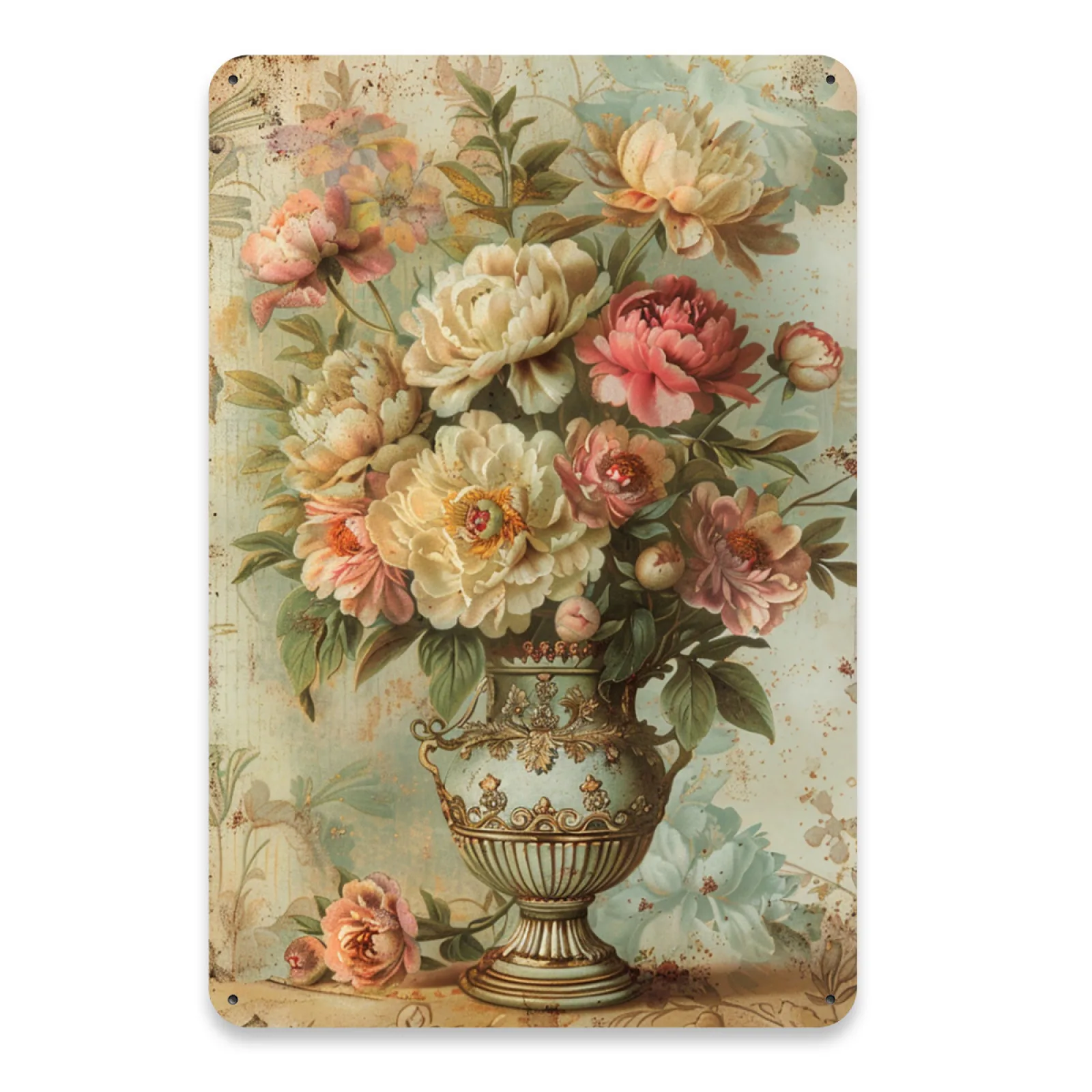 1 Stück Elegantes Wand-Schild mit pastoralen Motiven, Retro-Blumendruck, Metall-Dekoration für Zuhause, Schlafzimmer, anmutige Plakette Image