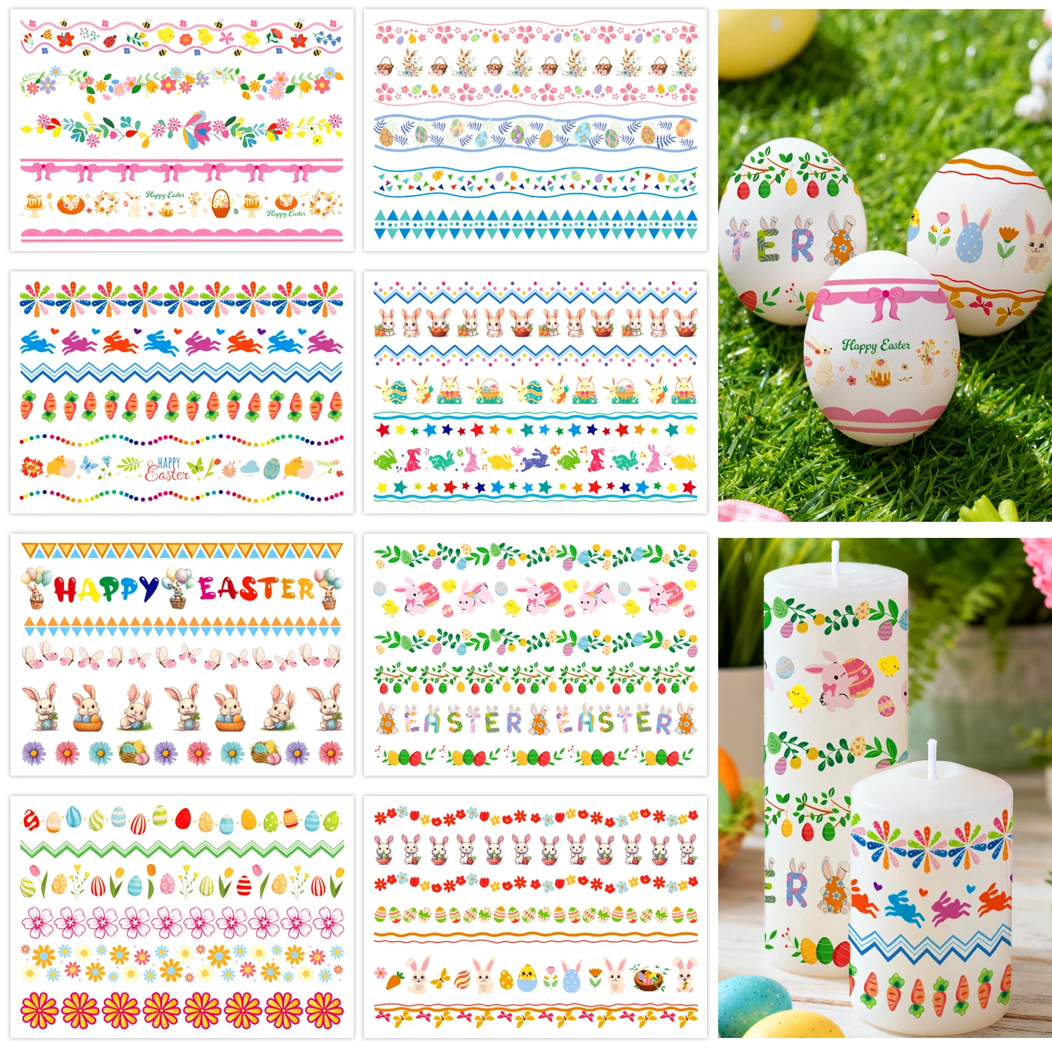 Oster-Ei & Kerzen-Dekorationsaufkleber, DIY Oster-Dekorationsaufkleber, temporäre Tattoos, niedliche Osterartikel Image