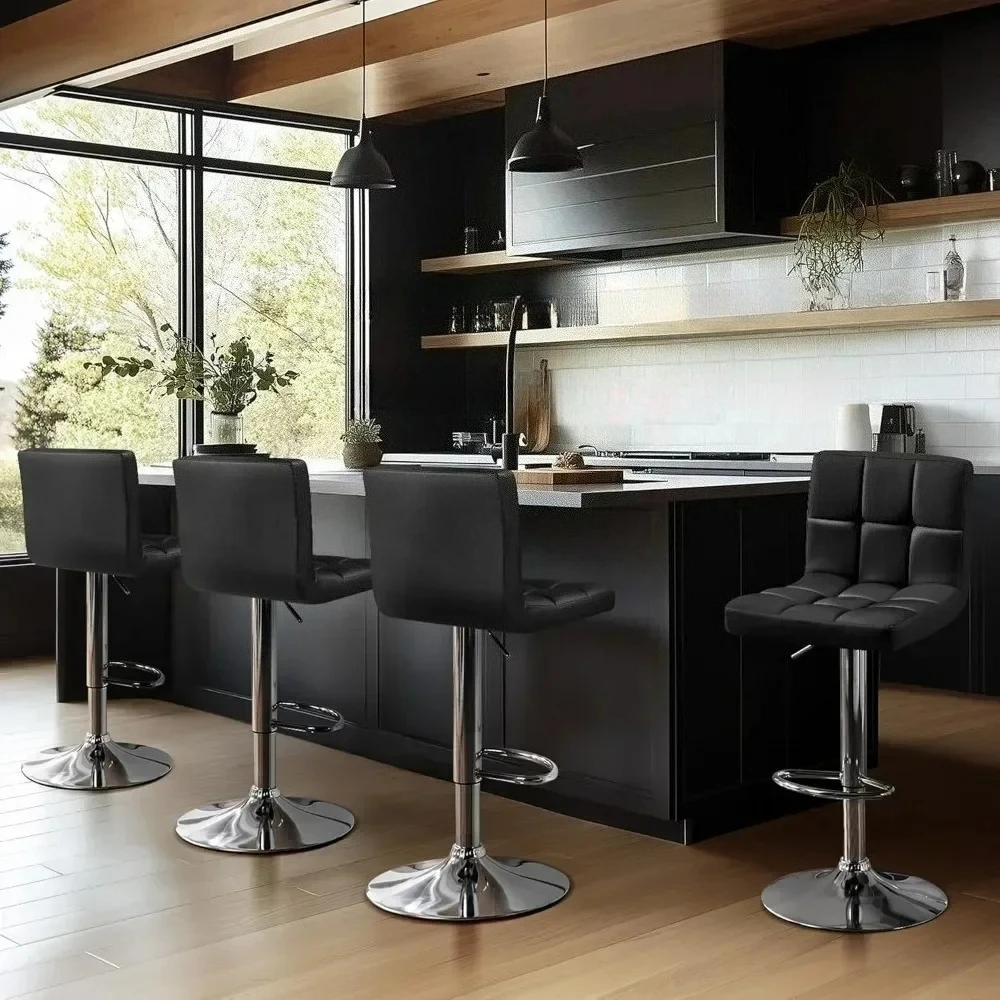 Barhocker-Set mit 4 Stück, PU-Leder Drehbare Barhocker, Höhenverstellbare Thekenstühle, Moderne Hocker mit Rückenlehne für Bar und Küche
