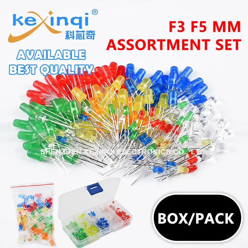 3mm 5mm LED Diode Weiß Grün Rot Blau Gelb F3 F5 Leuchtdichte DIY Led Dioden Elektronisches Sortiment Set Kit für Arduino Image