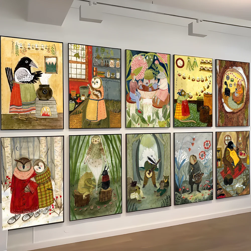 Tierwelt in Märchen Vintage Krähe Hexe im Wald Poster und Drucke für Wohnzimmer Dekor klassische Vintage Poster