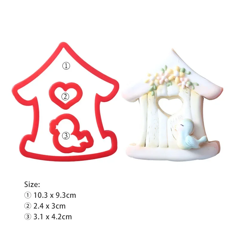 3PCS Cartoon Haus Vogel Liebe Herz Cookie Cutter Set Valentinstag Fondant Kuchen Dekorieren Werkzeuge für Ostern Hochzeit party Image