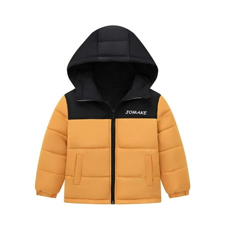 Darzheoy Toddler Children Coats Pockets Windbreaker Fall Winter Down Jackets Loose Patchwork Color Long Sleeve Hoodie Tops Coats Size 4-9 Years
