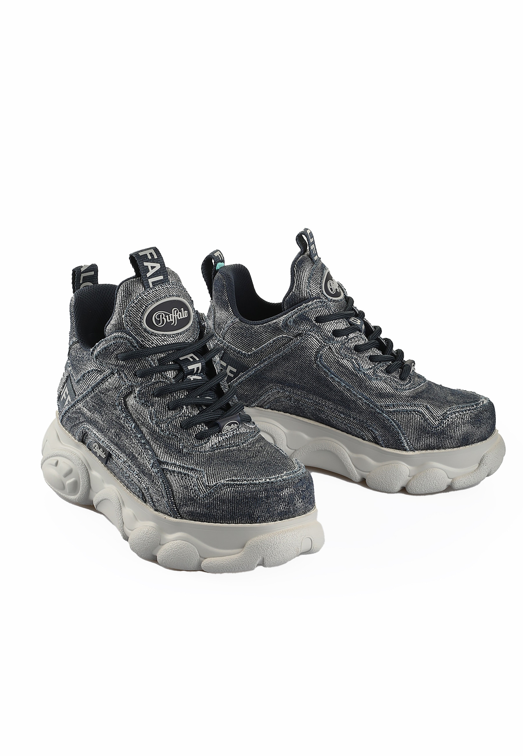 Trainingsschuh BUFFALO "Buffalo Cld Chai Vegan Denim", Damen, Gr. 37, blau, silber, unifarben, Schuhe