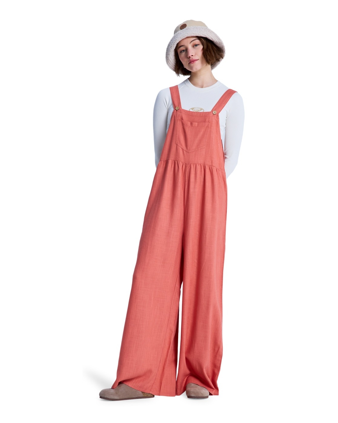 Jumpsuit ROXY "Easy Isle", Damen, Gr. XS, US-Größen, apricot brandy, Obermaterial: 85% Viskose, 15% Leinen;, Overalls Jumpsuit