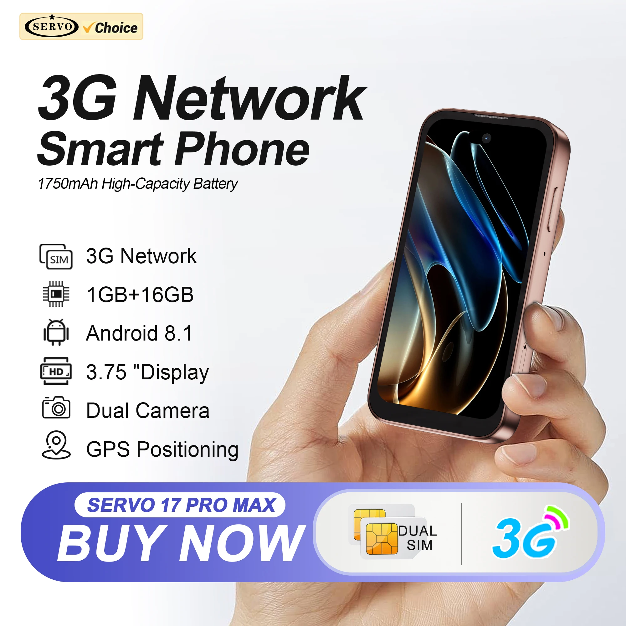 SERVO 3G WCDMA Mini Smartphone Android System 16GB ROM Play Store Face Unlock WiFi Hotspot Small Smart Phones Dual SIM Standby