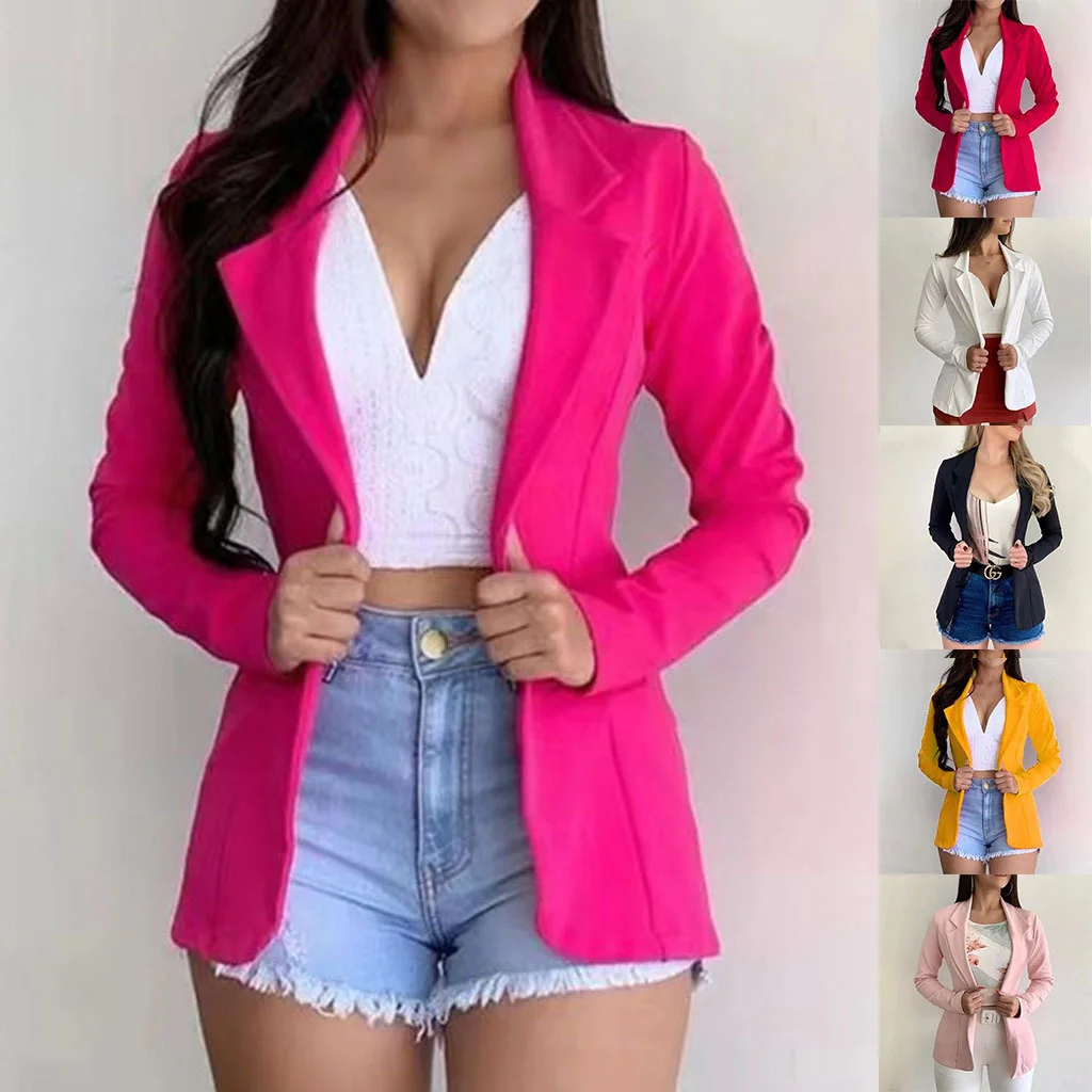 Blazer formale da donna Set da lavoro per ufficio Giacca da tasca Cappotto Le donne larghe indossano Blazer da donna Casual Top a maniche lunghe Abito in tinta unita