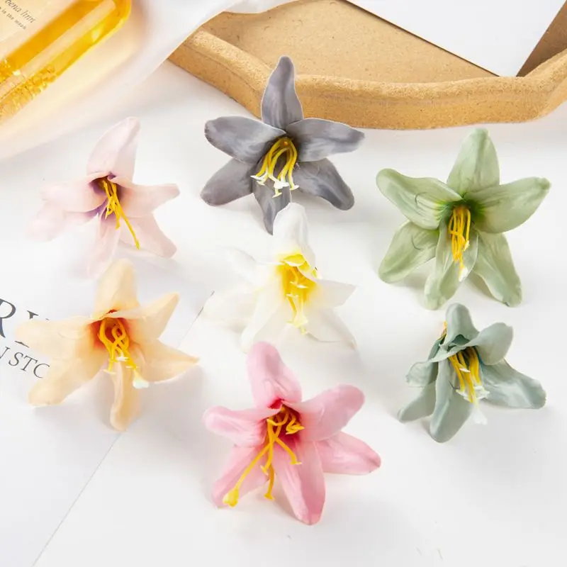 Artificial Flowers Silk Lily Home Vase Decoration Outdoor Garden Wedding Bridal Wreath Bouquet Accessories High Quality DIY Gift