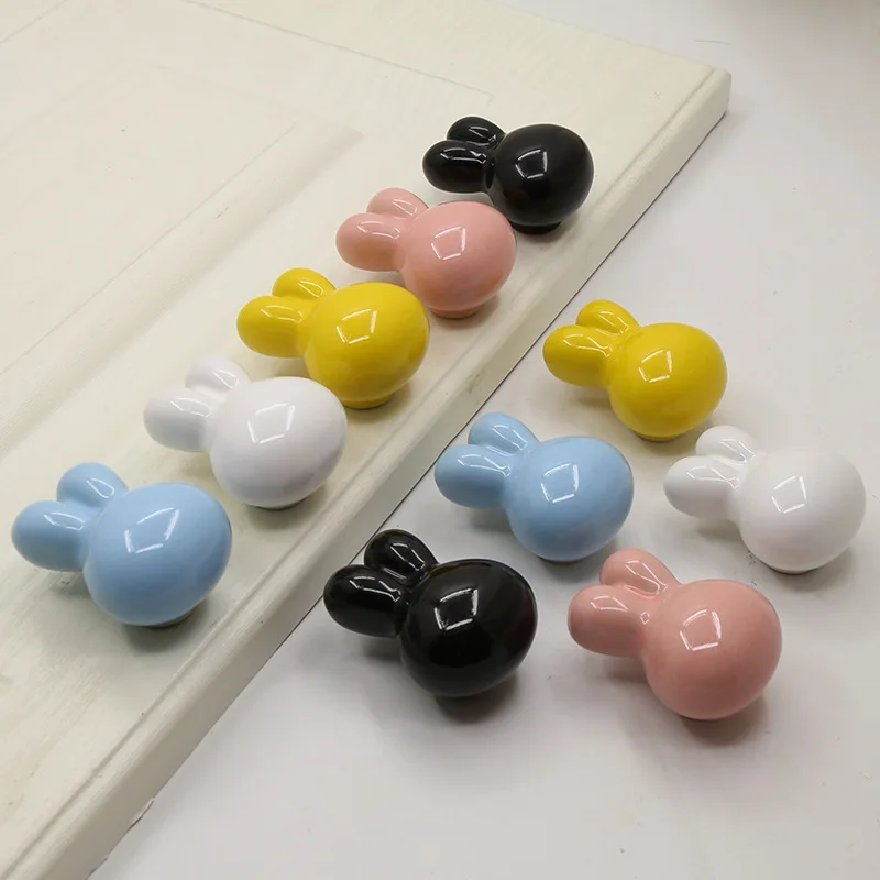 Maniglie in ceramica di coniglio Manopole per cassetti Maniglie per porte dell'armadio Maniglie per mobili a foro singolo Maniglie per mobili