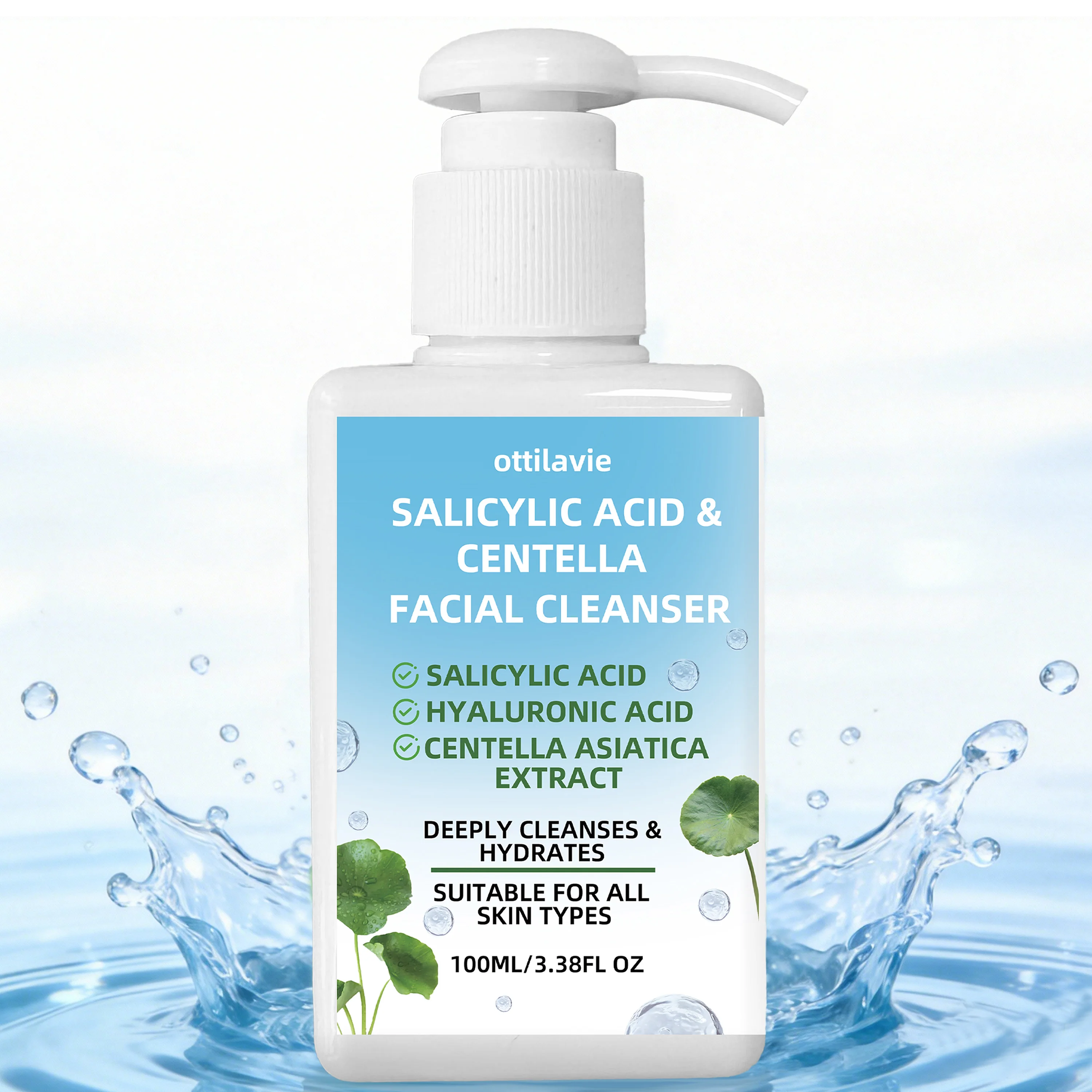 Detergente Viso Ottilavie con Acido Salicilico e Centella: Detergente Esfoliante Delicato per la Cura Profonda dei Pori e l'Idratazione, Uso Quotidiano, 100ml