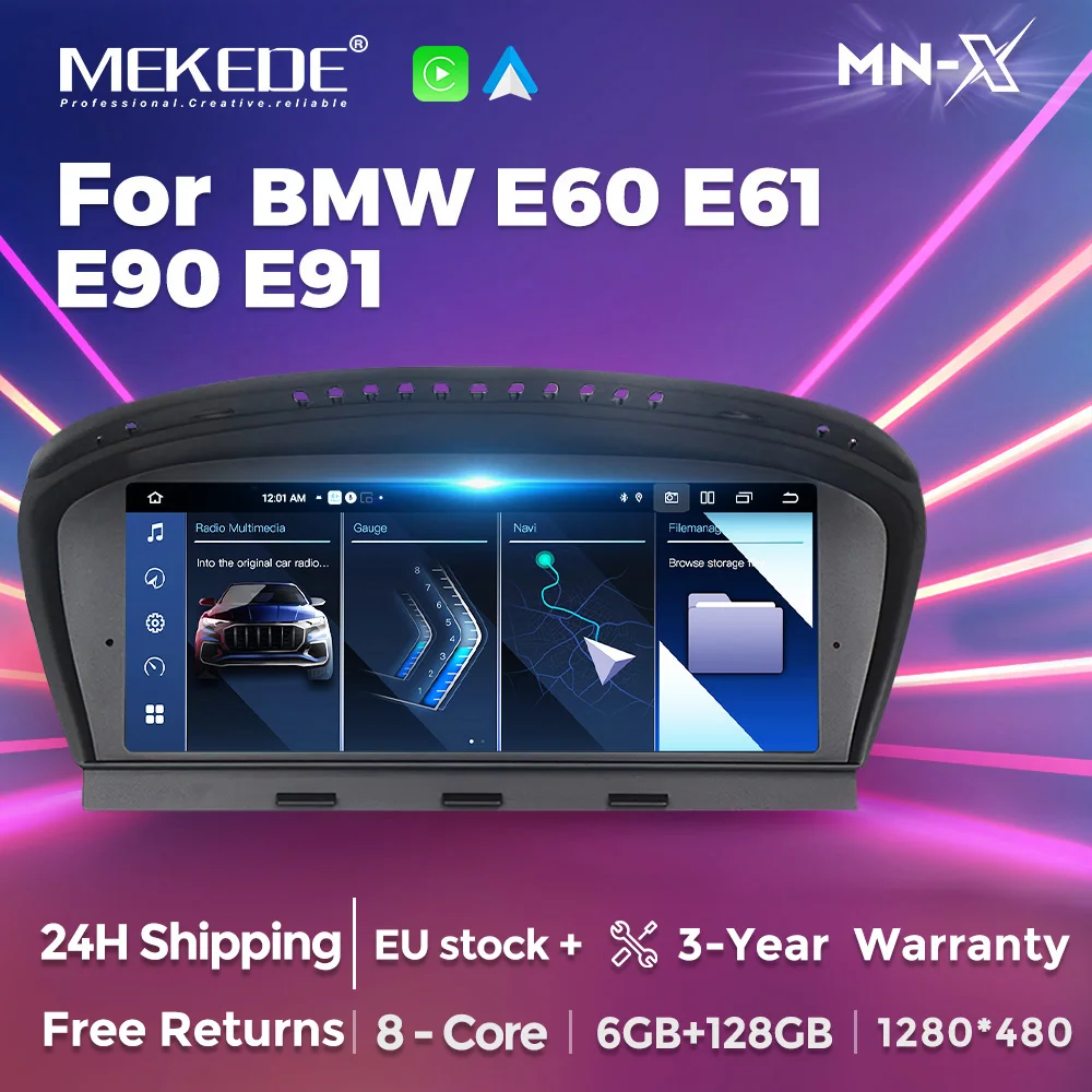 MEKEDE Android 14 Autoradio Wireless Apple CarPlay Android Auto Lettore Video Multimediale Per BMW Serie 3/5 E60 E61 E63 E64 E90 E91 E92 E93 5G WiFi GPS di Navigazione 8.8 pollici Auto Sistema