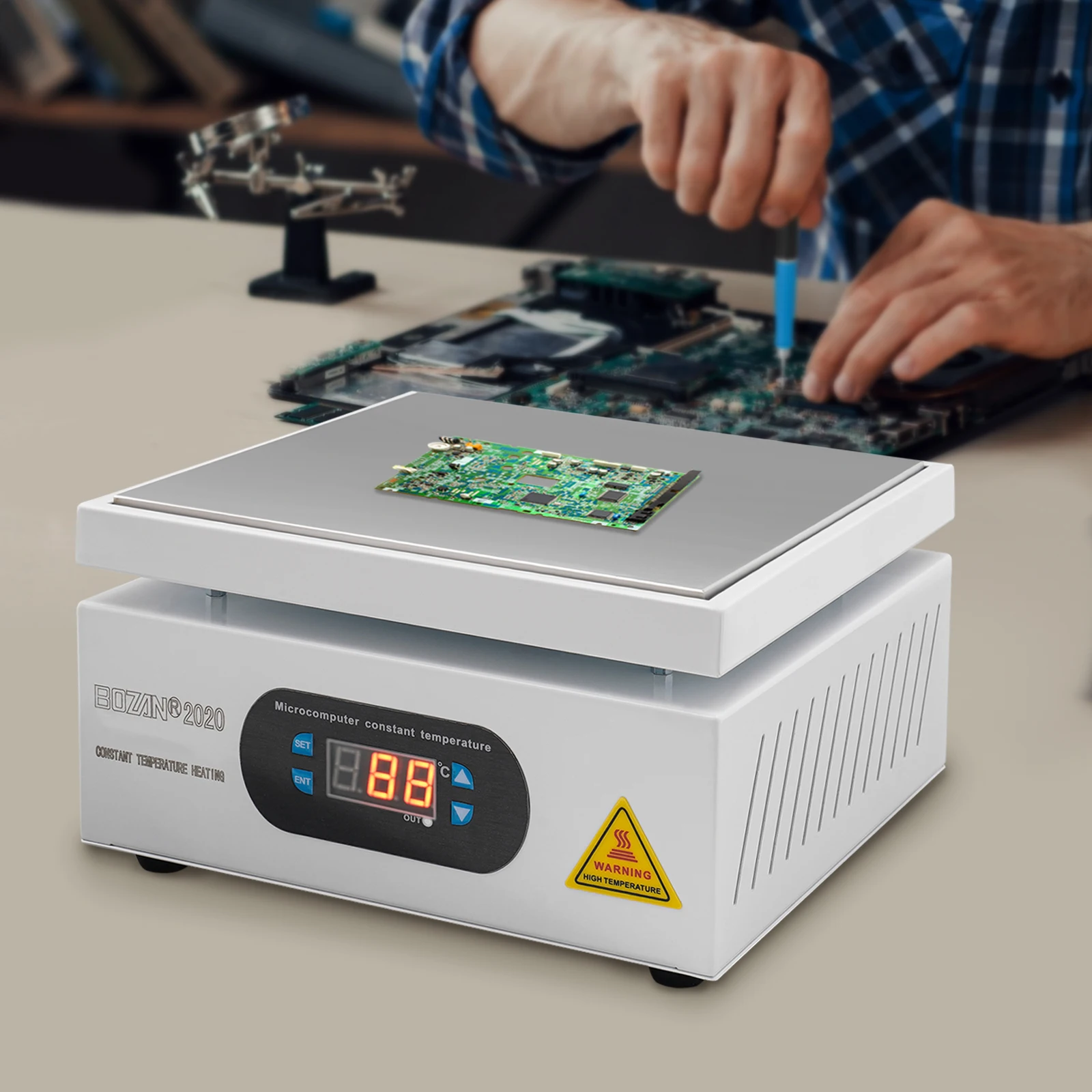 700 W digitale Heizplatte 20 x 20 cm Heizstation für PCB-Reparatur, Löten und Schrumpffolie, Verpackung, Temperaturregelung Image
