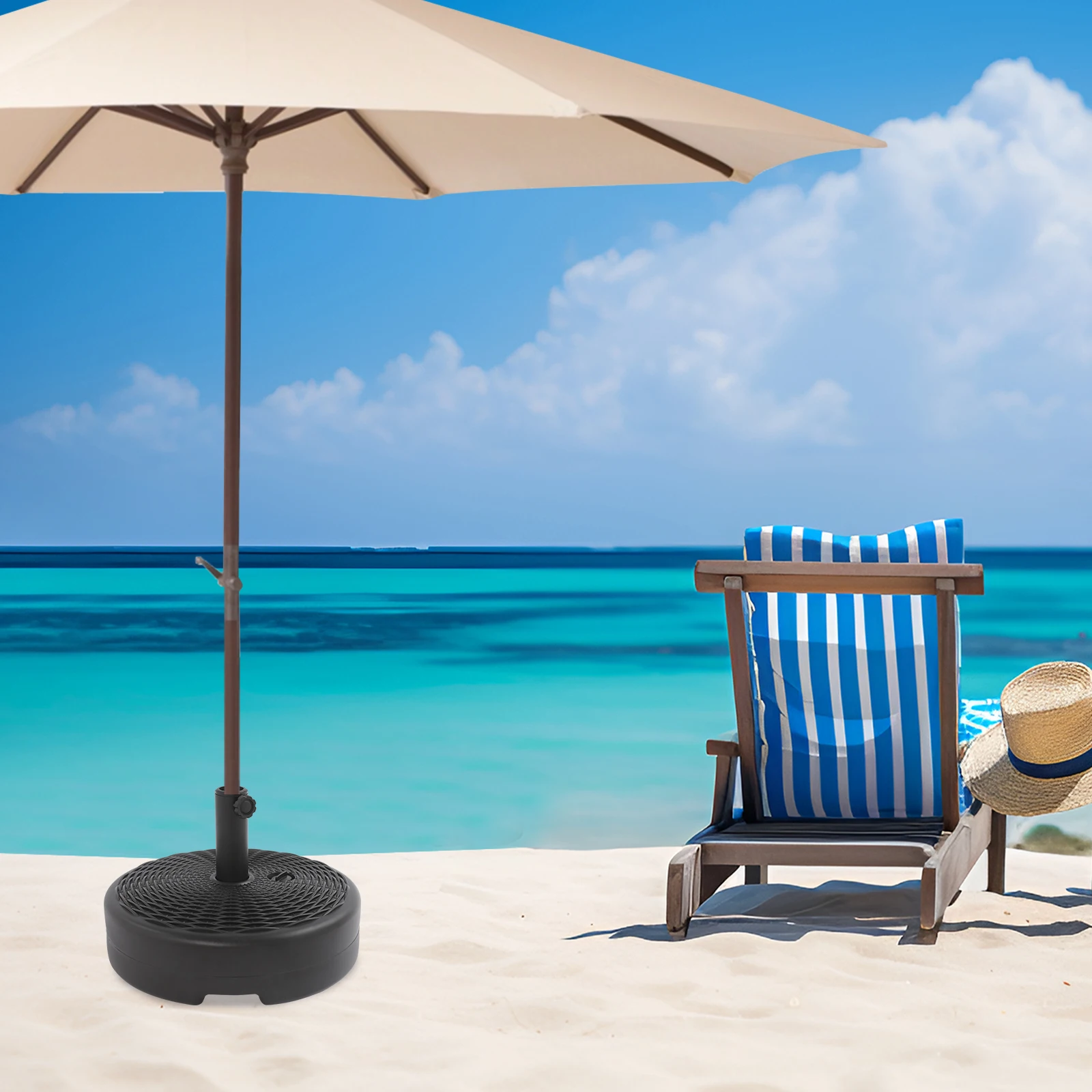 Befüllbarer Sonnenschirmständer, Runder Schirmständer mit Verstellbarem Knopf 1,3-1,9 Zoll für Garten, Terrasse, Pool, HDPE-Kunststoff, Schwarz Image