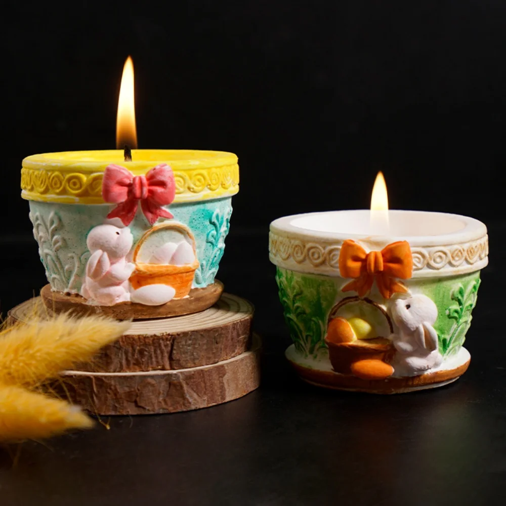 Oster-Silikonform Hasen-Kerzenhalter-Form Niedliche Kaninchen-Kerzenbecher-Form für DIY-Geschenke Oster-Heimdekoration Image