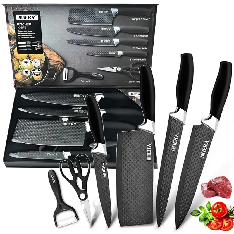 Küchenmesser-Set 6-teilig Edelstahl-Messerblock-Set Küchenmesser-Set Küchenmesser-Sets Küchenmesserblock-Set Image