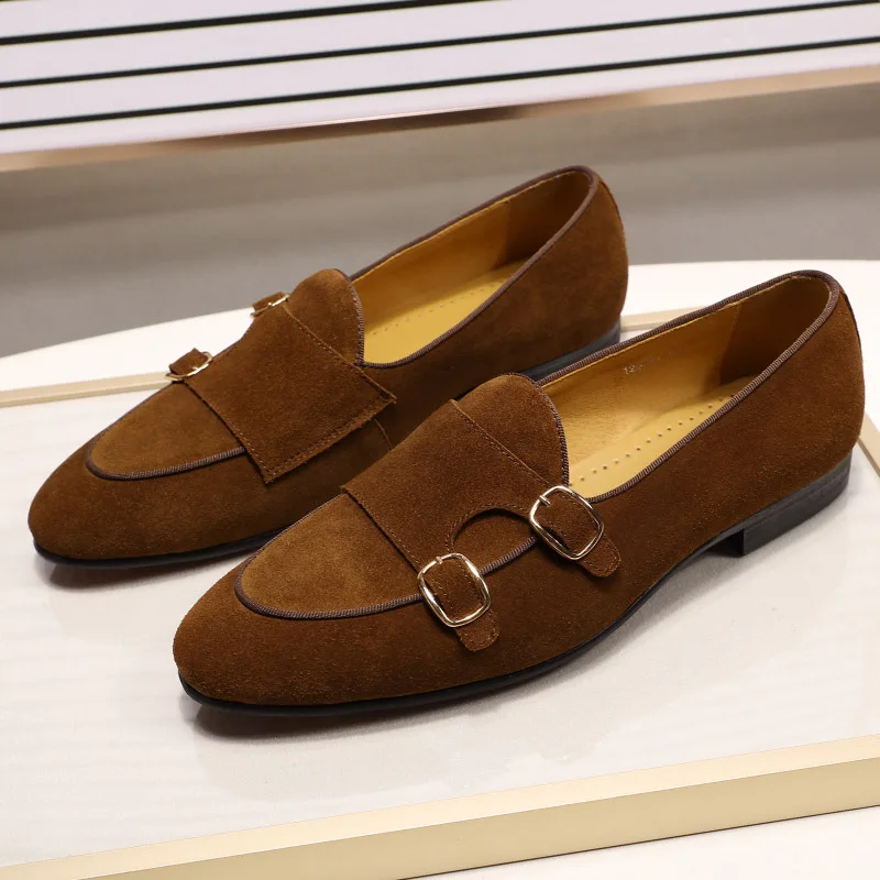 Modedesign Wildleder Herren Loafer Schwarz Braun Grün Freizeitkleid Schuhe für Hochzeit Party Mönch Strap Herrenschuhe Größe 38-47