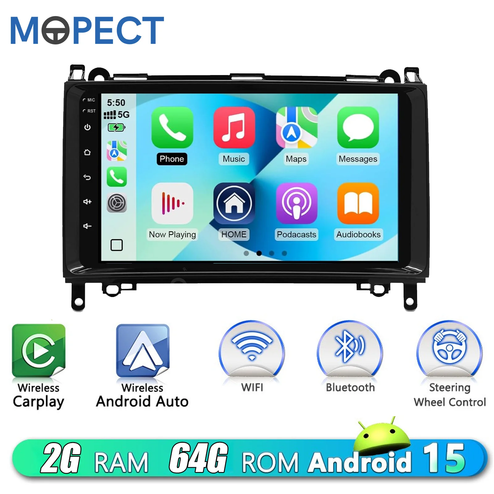 MOPECT 2+64G Autoradio für Mercedes Benz W169 W245 B200 W906 Sprinter W639 Vito Drahtloses CarPlay Android Auto GPS Stereo Wifi Image