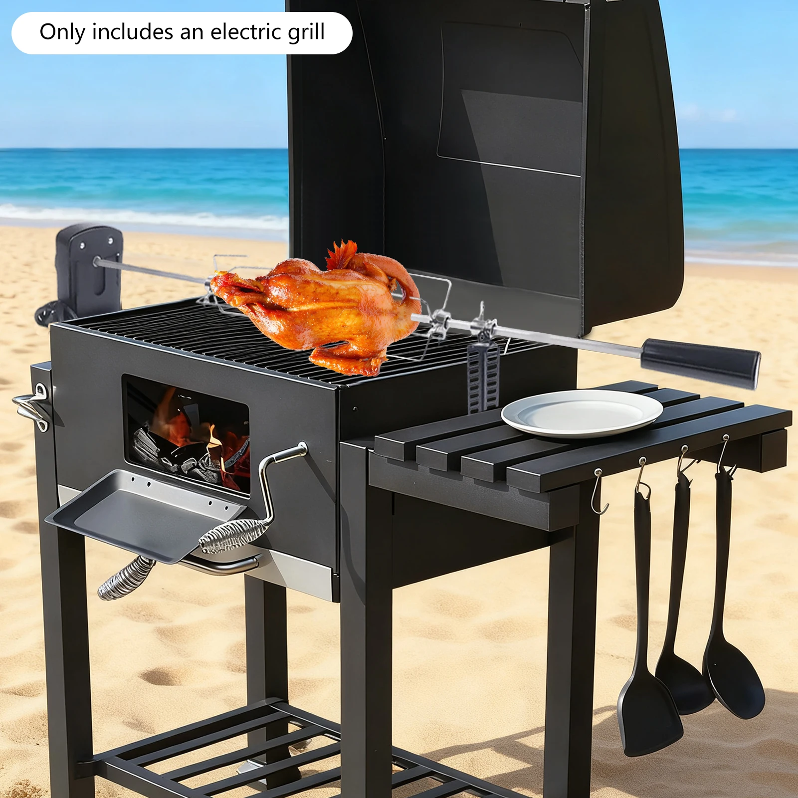 304 Edelstahl-Grillspieß, Elektrisches BBQ-Drehspieß-Set 360° ° Automatisch drehbar, 17,6 Pfund Tragkraft, für Outdoor-Camping und Familien-Grillabende Image