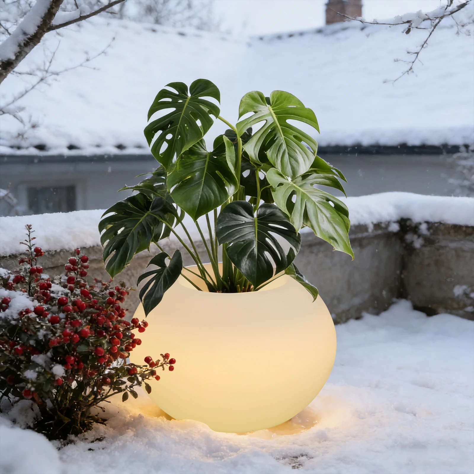 Moderner Runder LED-Blumentopf IP44 Wasserdichter Beleuchteter Pflanzkübel mit Fernbedienung für Haus- und Gartendekoration Innen und Außen Image