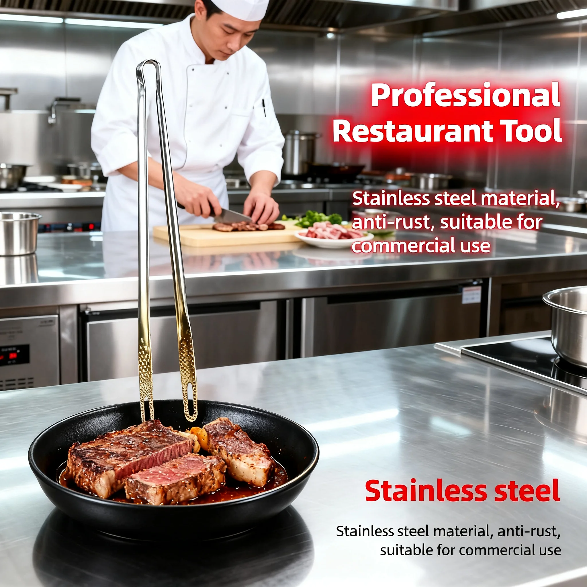 Küchenzange aus Edelstahl, Grillzange, BBQ-Grillzange, Fleischzange, Kochpinzette für Lebensmittel, Küchenutensilien, Küchenzubehör Image