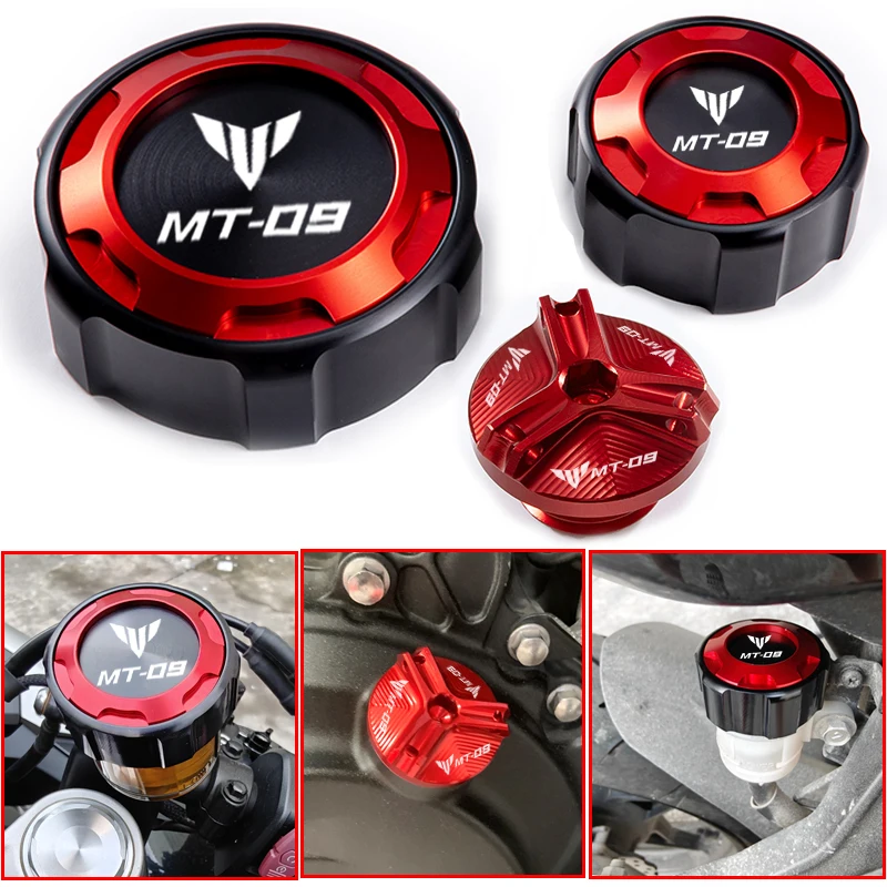 Für Yamaha MT09 MT-09 mt09 sp 2021-2024 Motorradzubehör CNC-Bremsflüssigkeitsdeckelschutz vorne und Öleinfülldeckel vorne Image