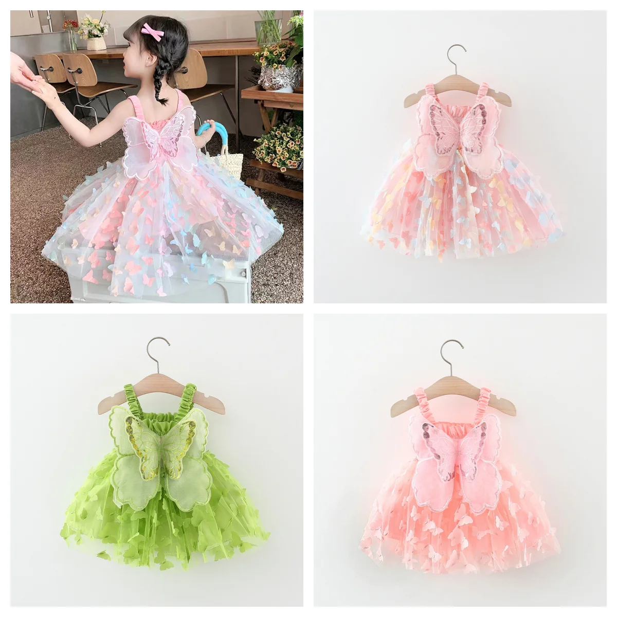 Baby Mädchen Party Prinzessin Kleid Sommer Kleinkind 3d Fee Schmetterling Flügel hängen Riemen Mesh niedlichen Mode Kleid Image