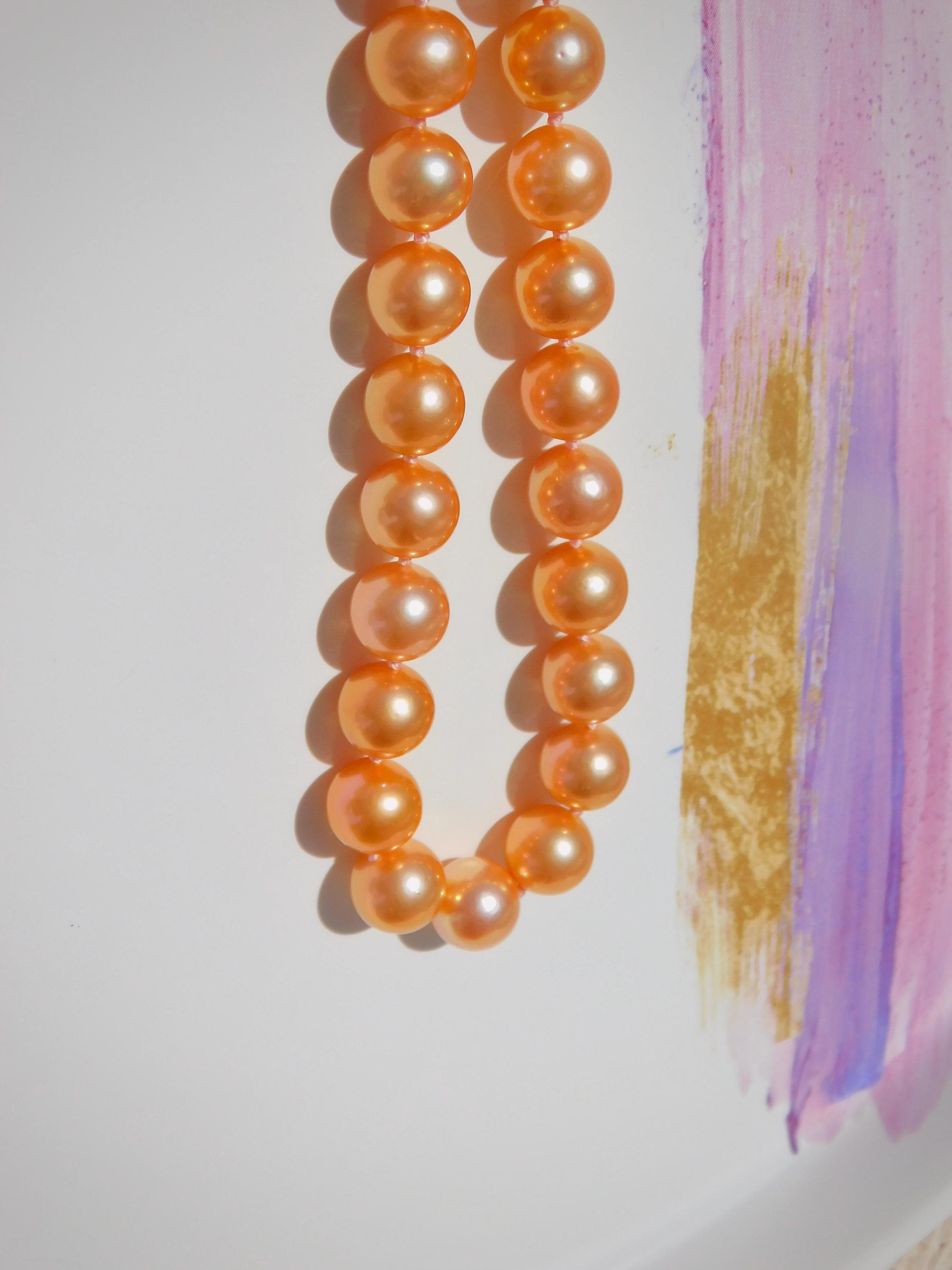 Collana di perle d'acqua dolce color corallo brillante da 18 pollici / rotonde / AAA+ / chiusura in oro massiccio 9k / perle d'acqua dolce / perle dor