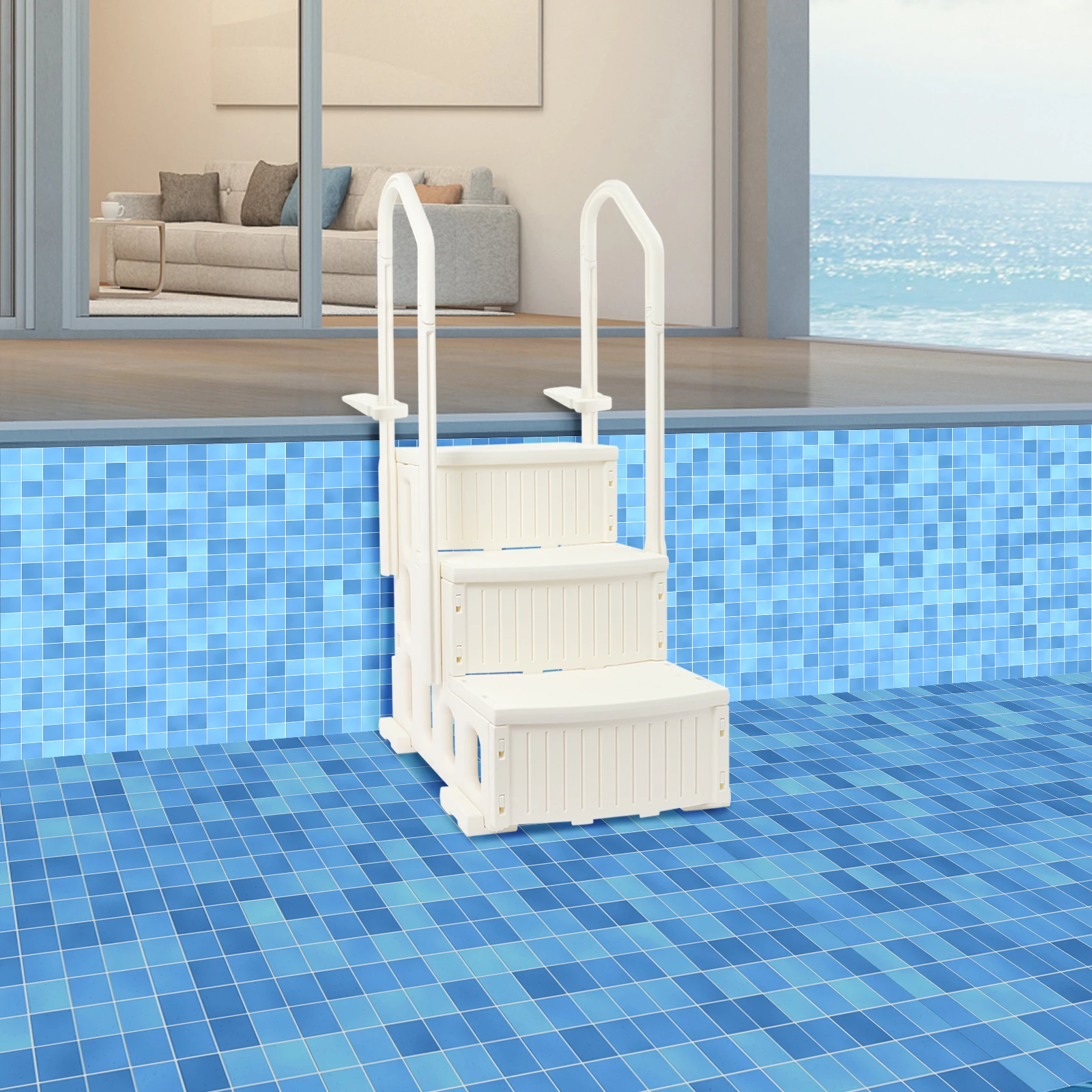 Échelle de piscine, escalier de piscine à 3 marches, escalier de piscine avec rampes installées dans les piscines d'une profondeur d'environ 34,64 à 54 cm.