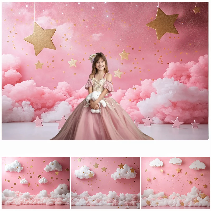 LS Fotografie Hintergrund Rosa Twinkle Twinkle Little Star Wolken Mädchen 1. Geburtstag Kuchen Smash Dekor Hintergrund Foto Studio Image