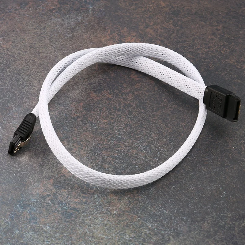 【B12B】50 cm SATA 3.0 III SATA3 7-poliges Datenkabel, 6 Gbit/s SSD-Kabel, HDD-Festplatten-Datenkabel mit Nylonhülse, Premium-Version (weiß) Image