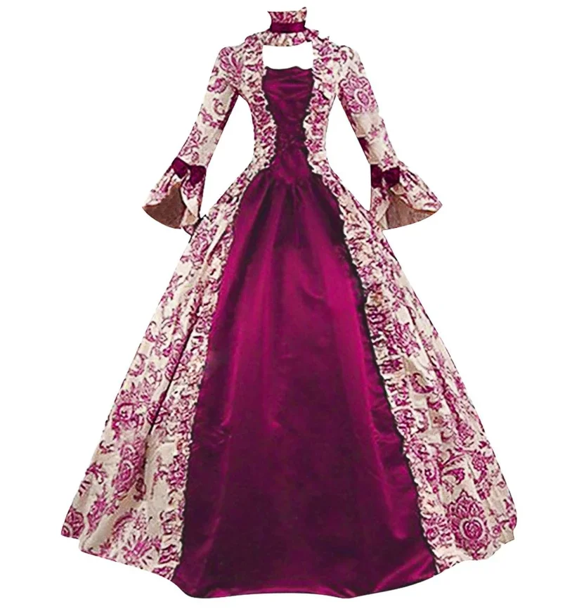 Plus Size Damen Mittelalter Marie Antoinette Cosplay Kleid Lila Viktorianisch Party Hofkleid Renaissance Gothic Blumenrobe