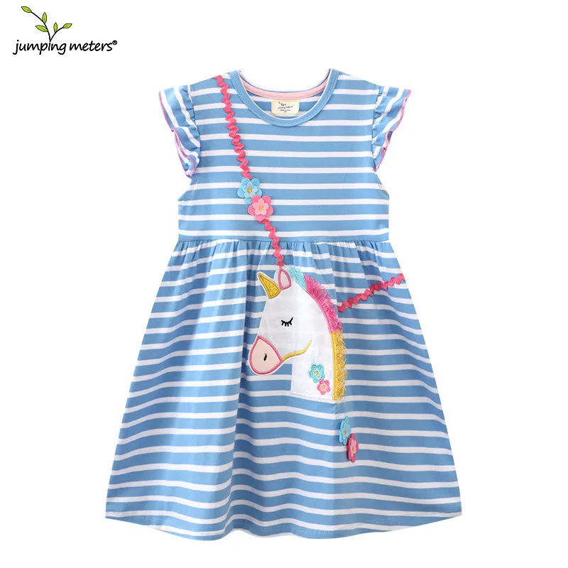 Spring meter 2-8t Prinzessin Mädchen Kleider für Sommer Kinder kleidung gestreifte Einhorn Baby Geburtstags kleider Kinder Kostüm Image