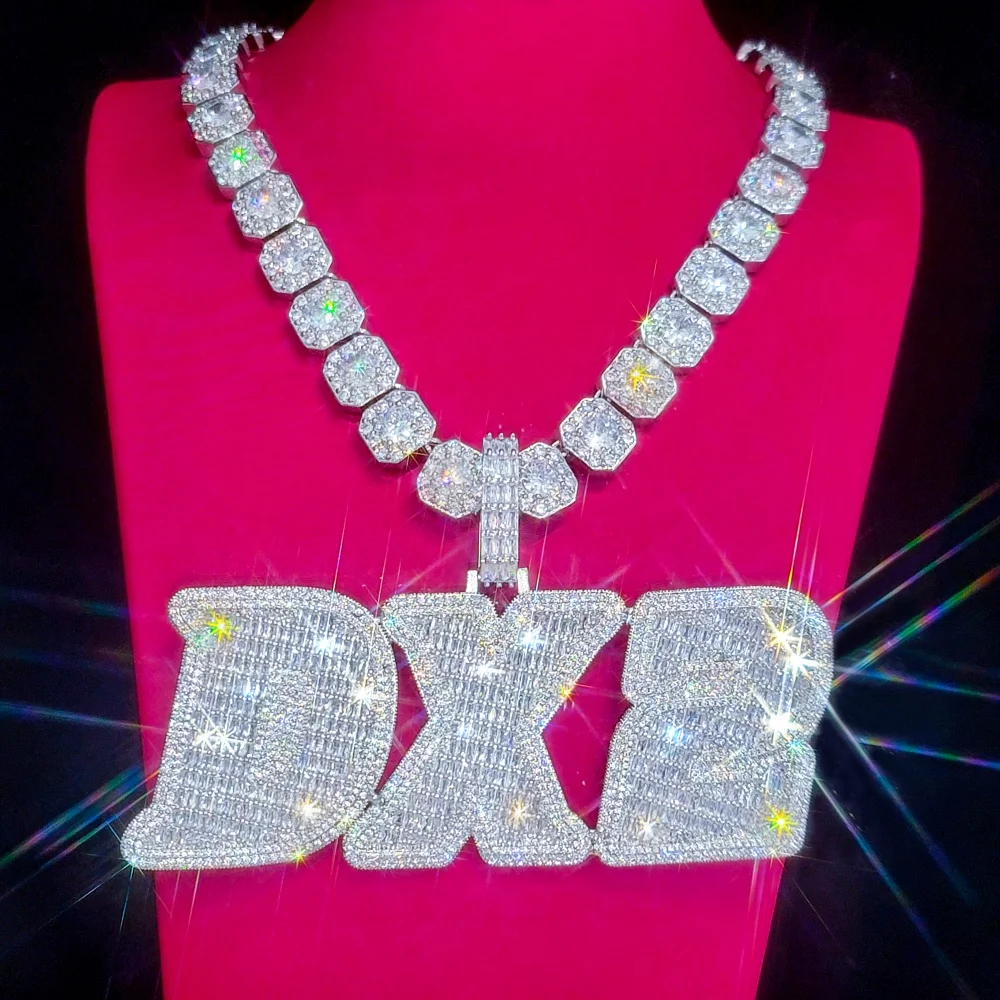 Iced Out Kette Benutzerdefinierte Buchstaben Halskette Personalisierte Nummer Name Anhänger Hip Hop Schmuck Große Diamantketten Mode Rapper Geschenke Image
