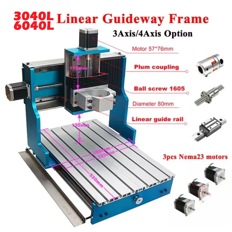 Linearführungen mit quadratischer Schiene, 3040 6040, CNC-Fräsmaschine, Rahmensatz, Werkzeuge, Kugelumlaufspindel, Holzfräser, Drehmaschine, Bett mit Staubschutz Image