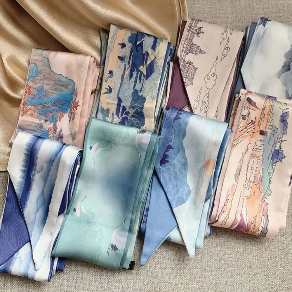 Mode Ölgemälde Stirnband Chinesischen Stil Floral Band Kopftücher Neue Haar Band Schal Schmetterling Krawatte Haar Blumen Bands Image